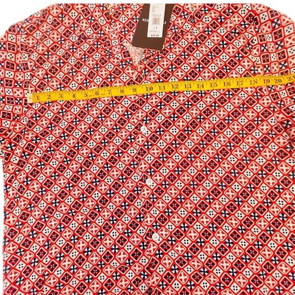 NWT Kenneth Cole Red and Blue Soft Short Sleeve Button Front Shirt  Size Large - Picture 6 of 10